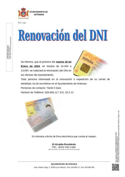 Artenara: Renovación del DNI