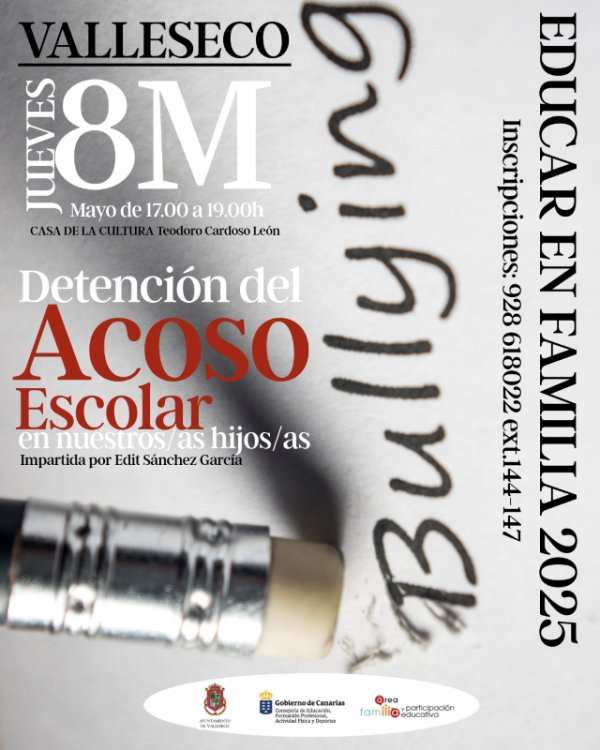 Valleseco acoge la charla “Detección del acoso escolar en nuestros hijos/as” dentro del programa “Educar en Familia 2025”