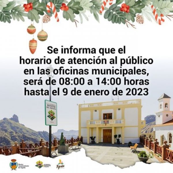 Tejeda: Horario de atención al público en las oficinas municipales en Navidad