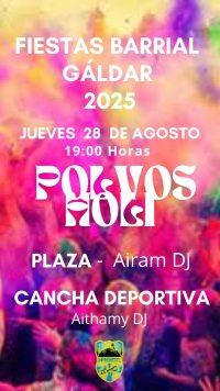 G&aacute;ldar: Los polvos Holi ser&aacute;n en la Cancha Deportiva de Barrial este jueves 27
