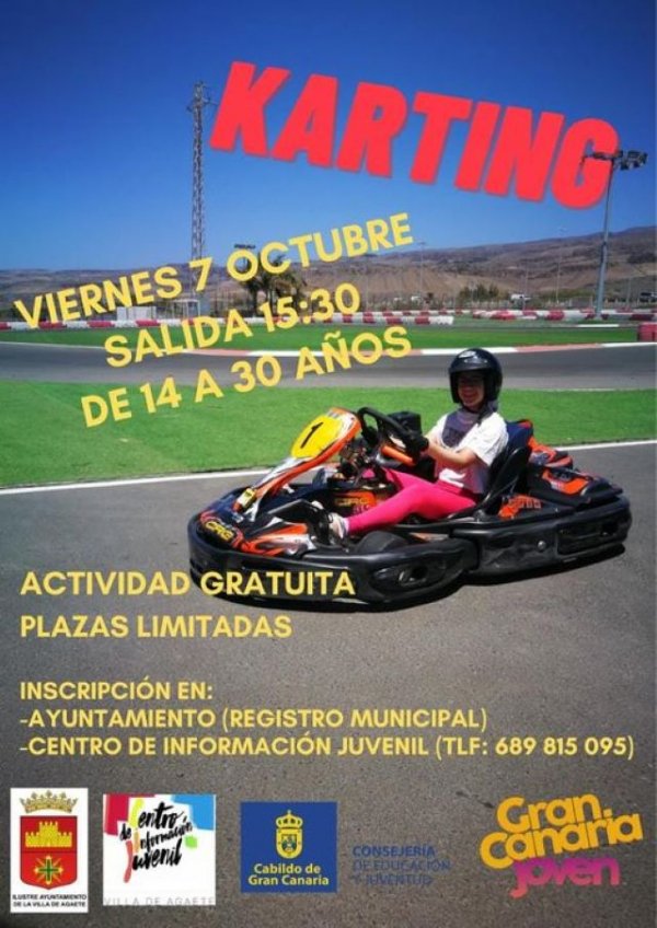 Agaete: La concejalía de Juventud invita a los jóvenes a disfrutar del karting el próximo viernes 7 de octubre,
