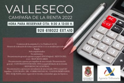 El Ayuntamiento de Valleseco asiste a la poblaci&oacute;n en el servicio de confecci&oacute;n de la declaraci&oacute;n de la renta 2022