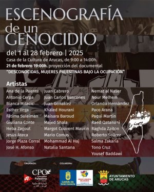 Arucas: La Casa de la Cultura acoge la exposición “Escenografía de un genocidio”, dedicada a la situación en Gaza, hasta el 28 de febrero.
