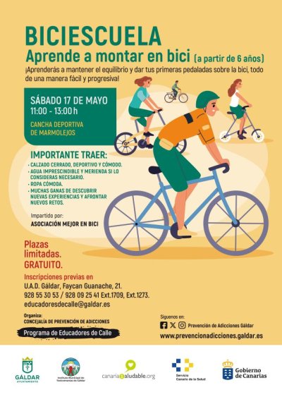 Gáldar: El programa Educadores de Calle organiza para este el sábado 17 de mayo un curso para aprender a montar en bicicleta