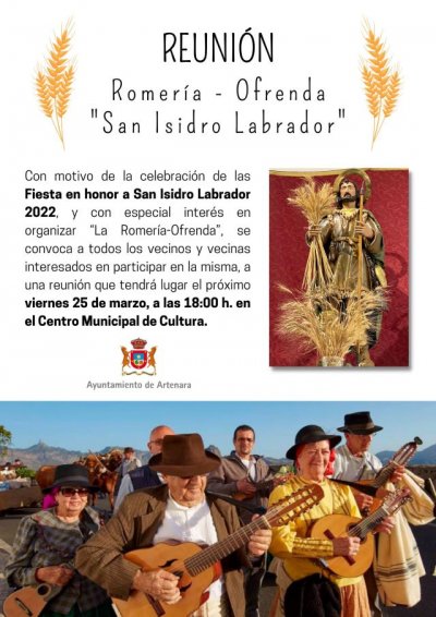 Artenara: Reunión para todos los vecinos interesados en participar en la Romería Ofrenda San Isidro 2022