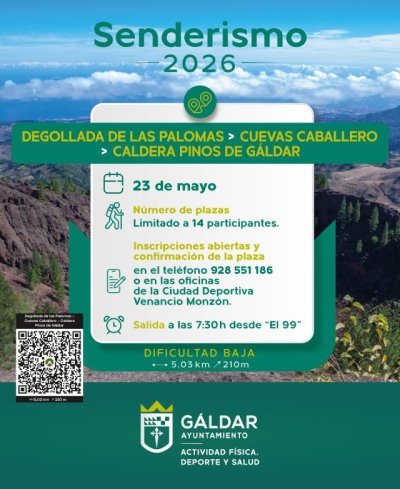 G&aacute;ldar: El programa municipal de Senderos 2026 arranca desde la Degollada de las Palomas el 23 de mayo