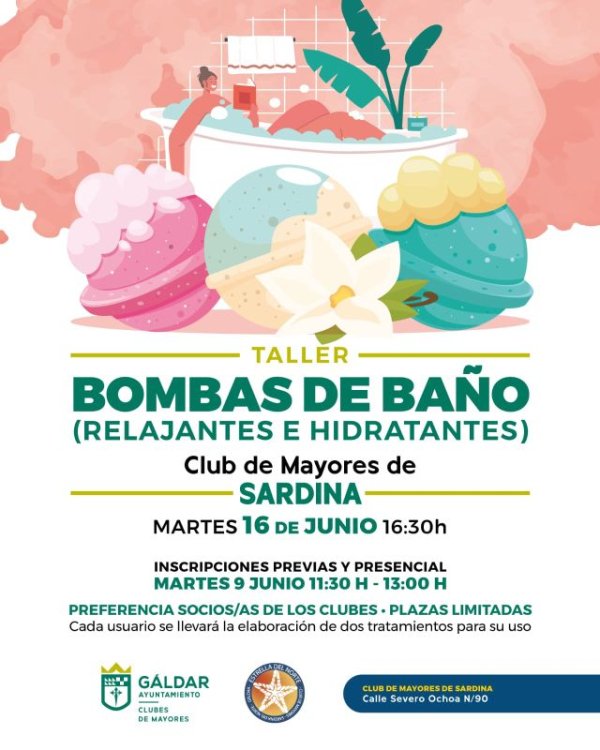 G&aacute;ldar: La Concejal&iacute;a de Clubes de Mayores organiza un taller de bombas de ba&ntilde;o el martes 16 de junio en Sardina