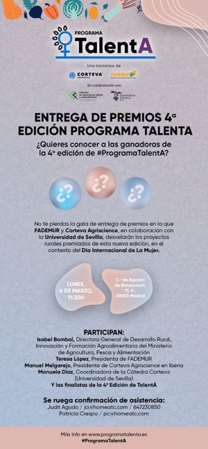 4&ordf; edici&oacute;n del Programa TalentA:  Entrega de los premios del Programa TalentA para el impulso de las mujeres rurales