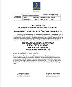 El Cabildo de Gran Canaria declara el Plan Insular de Emergencias (PEIN) por fen&oacute;menos meteorol&oacute;gicos adversos&nbsp;