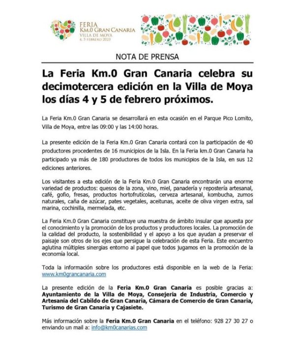 Feria Km.0 Gran Canaria - Villa de Moya - 4 y 5 de febrero 2023