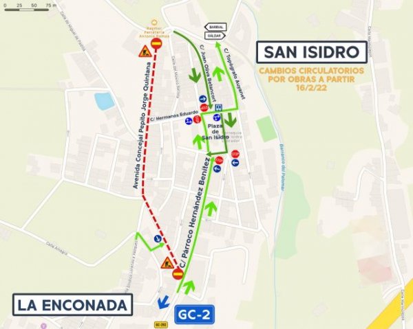 Gáldar: Cambios circulatorios en San Isidro con motivo del avance de las obras de la GC-292