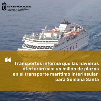 Transportes informa que las navieras ofertar&aacute;n casi un mill&oacute;n de plazas interinsulares para Semana Santa