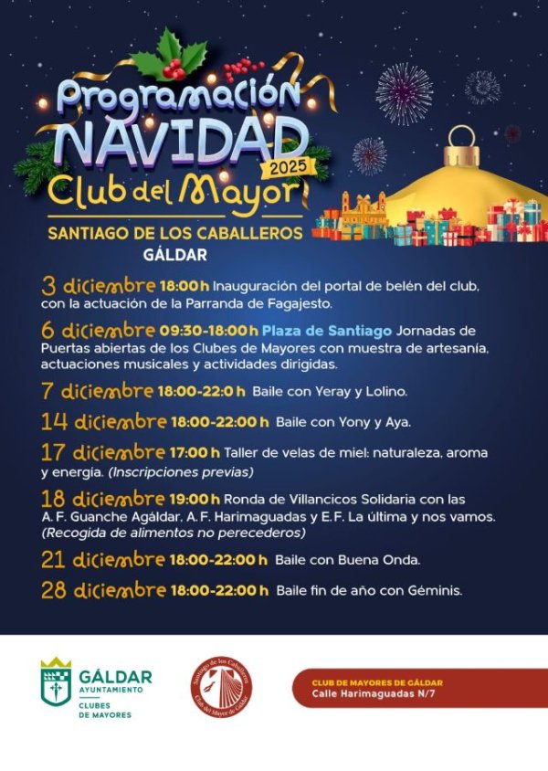 G&aacute;ldar celebra la Navidad con un programa festivo y solidario para sus mayores en los clubes de Sardina y G&aacute;ldar