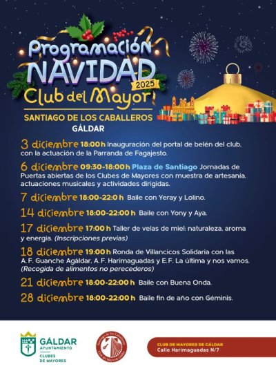 G&aacute;ldar celebra la Navidad con un programa festivo y solidario para sus mayores en los clubes de Sardina y G&aacute;ldar