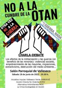El s&aacute;bado 18 de junio tendr&aacute; lugar en Valleseco una Charla-Debate sobre &ldquo;No a la cumbre de la Otan&rdquo;